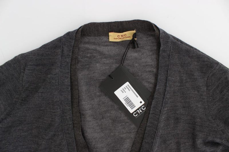 Gray Wool Button Cardigan Sweater