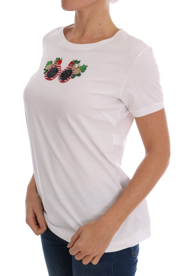 White Cotton Sequined T-Shirt