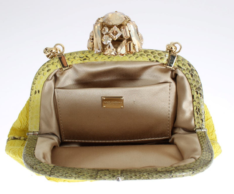 MISS DEA Bag Yellow Lace Snakeakin Crystal Clutch