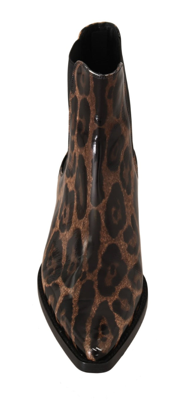 Black Blue Leather Floral Ankle Boots