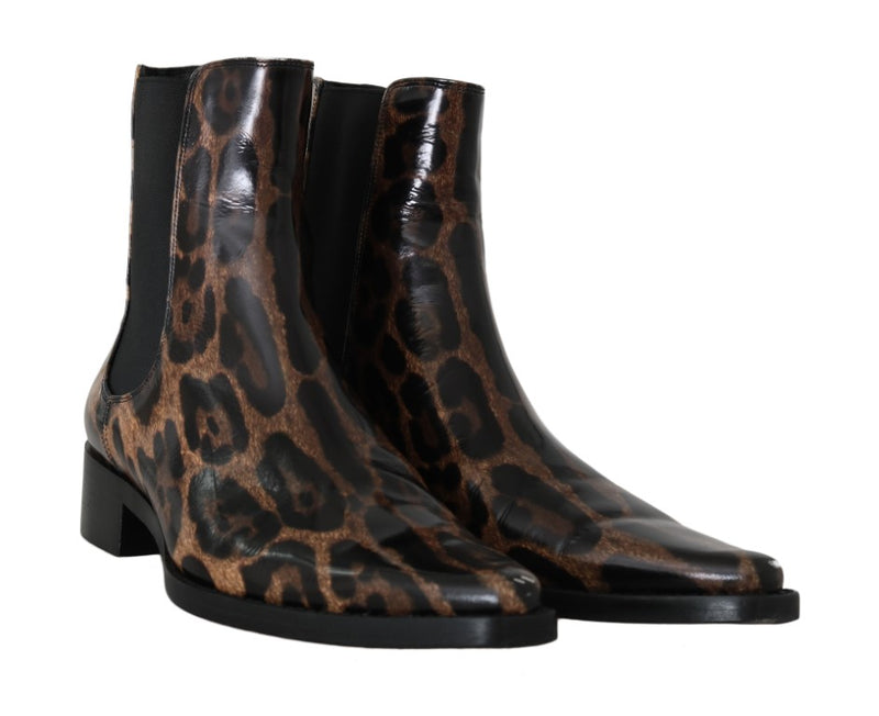 Brown Leather Leopard Chelsea Boots