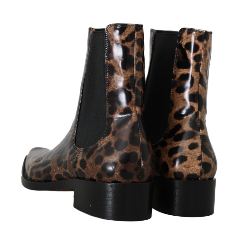 Brown Leather Leopard Chelsea Boots