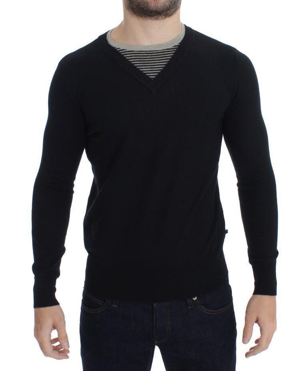 Black Crewneck Wool Blend Sweater