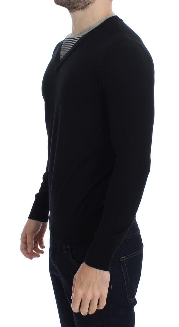 Black Crewneck Wool Blend Sweater