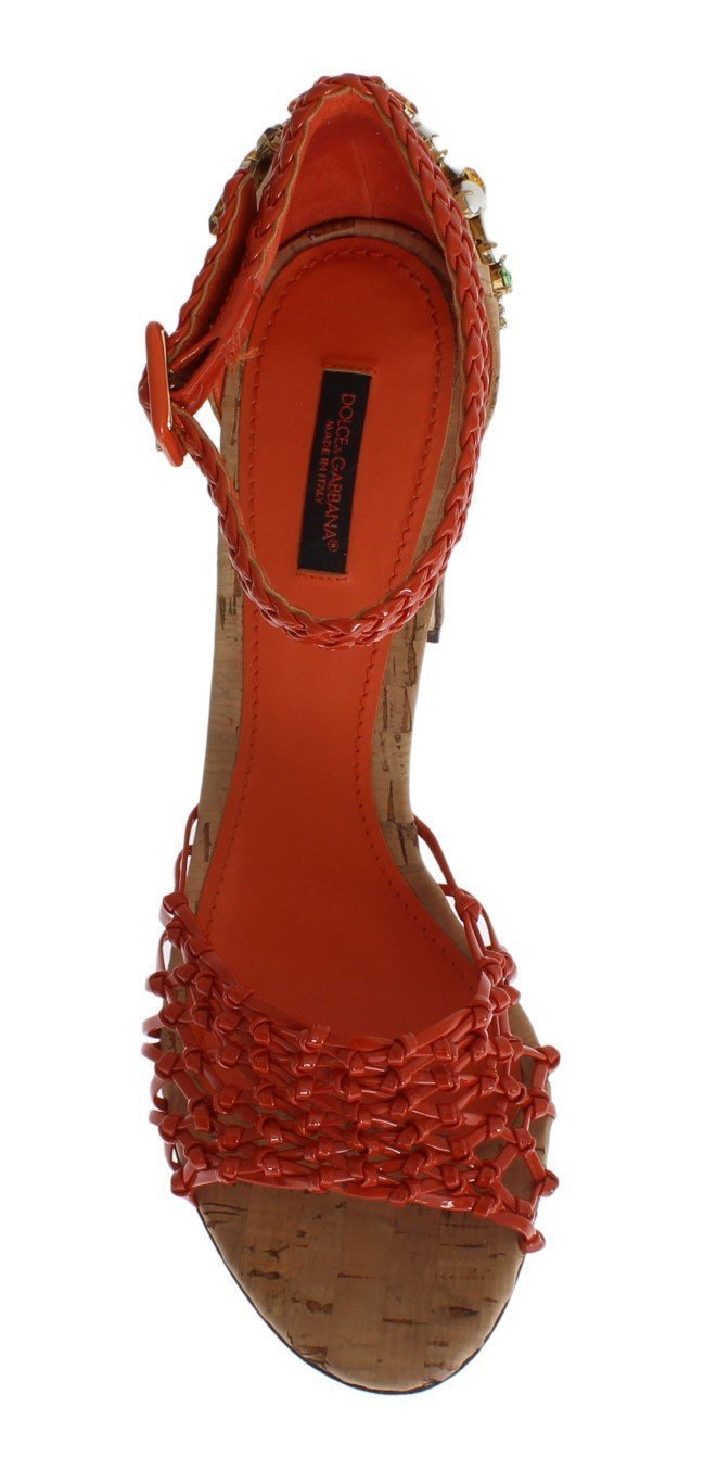 Orange Leather Cork Crystal Sandals