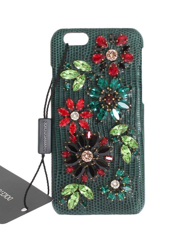 Green Leather Crystal Flower Phone Case