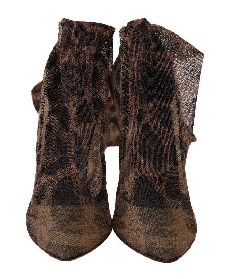 Brown Leopard Tulle Pumps Boots