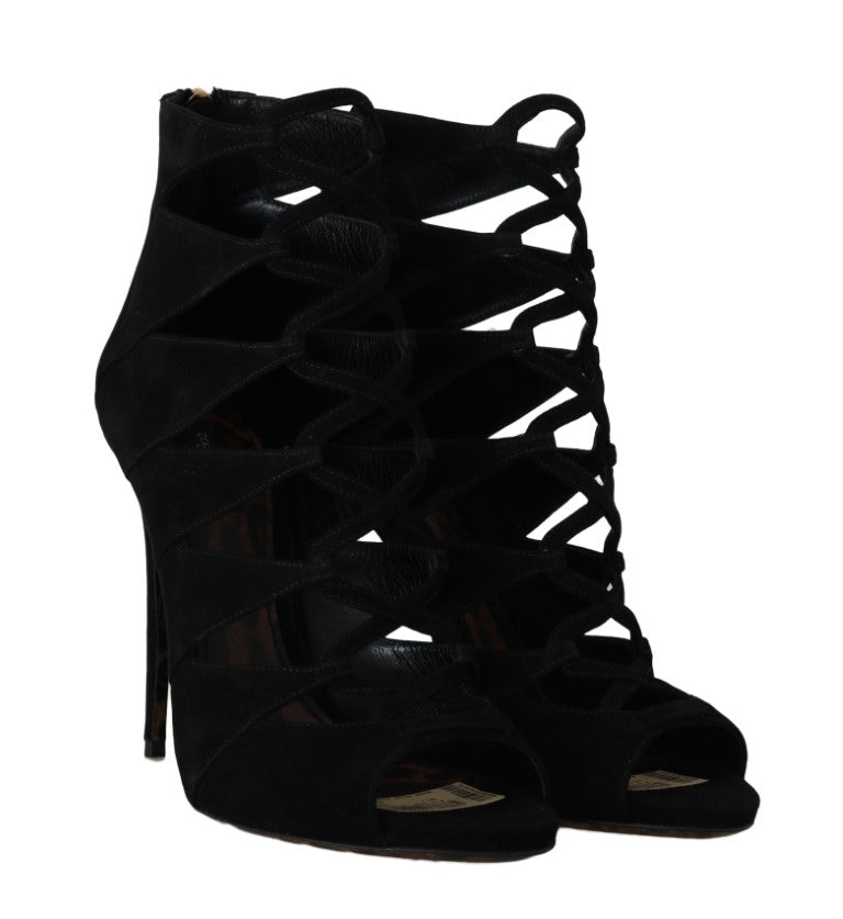 Shoes Black Suede Ankle Strap Sandals Boots