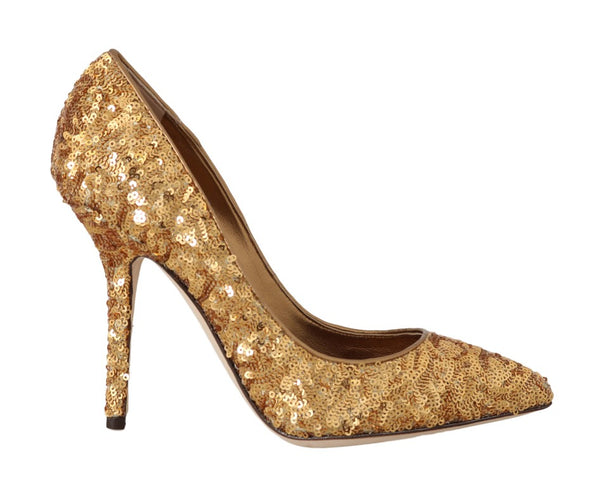 Gold Sequined Leather Pumps Heels