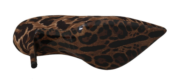 Brown Cotton Leopard Pumps Heels