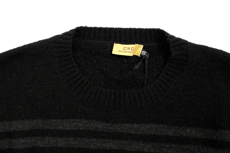 Black striped crewneck sweater