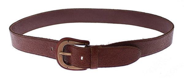 Brown Leather Logo Waist Gold Buckle Belt