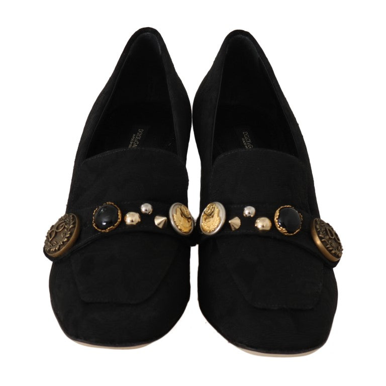 Black Brocade Crystal Studs Moccasins