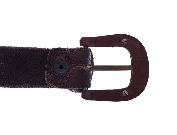 Brown Leather Logo Waist Gold Buckle Belt