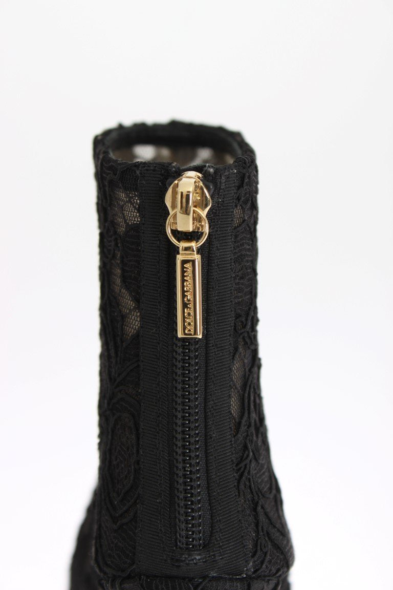 Black Crystal Lace Booties Stilettos Shoes