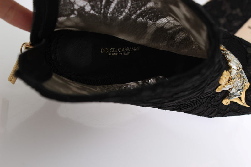 Black Crystal Lace Booties Stilettos Shoes