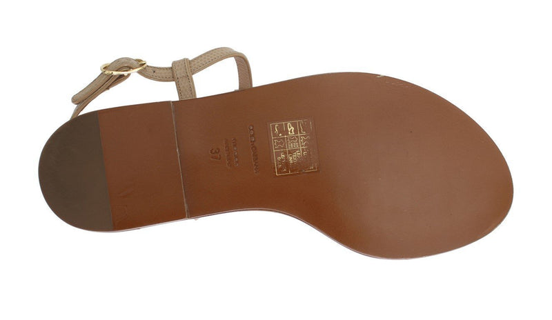 Beige Leather Crystal Floral Sandal