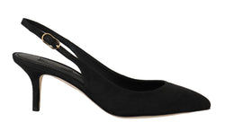 Black Brocade Slingbacks Buckle Shoes