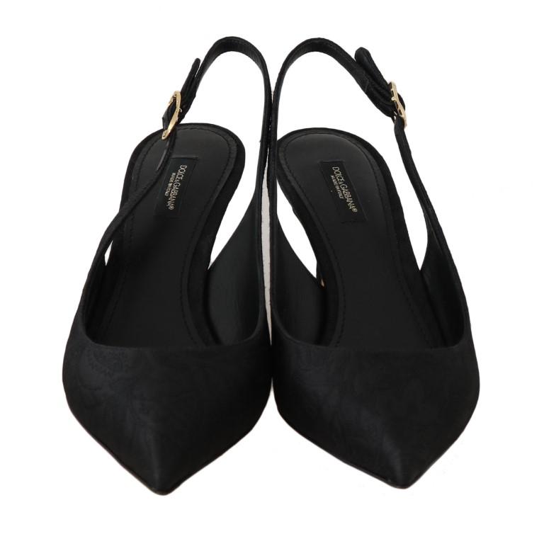 Black Brocade Slingbacks Buckle Shoes