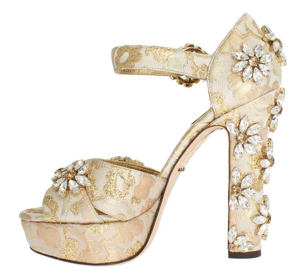 Gold Brocade Crystal Strap Sandals