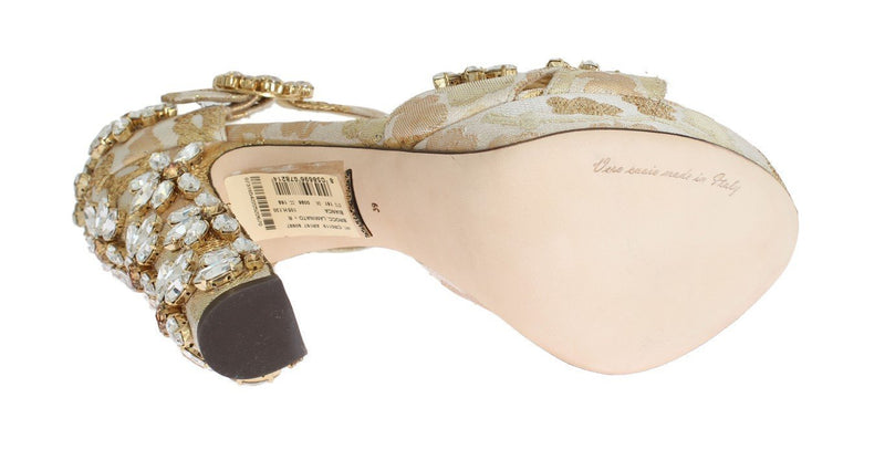 Gold Brocade Crystal Strap Sandals