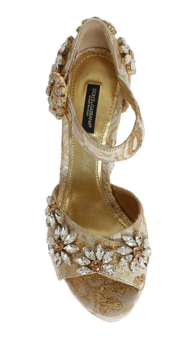 Gold Brocade Crystal Strap Sandals