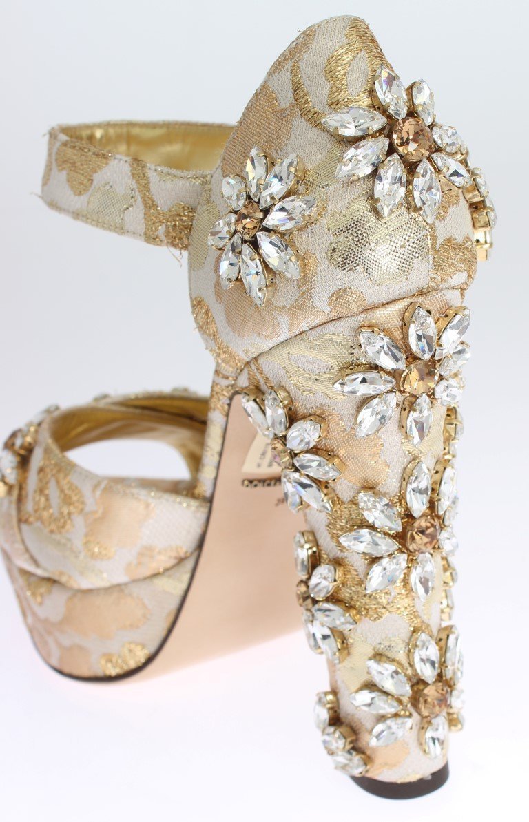 Gold Brocade Crystal Strap Sandals
