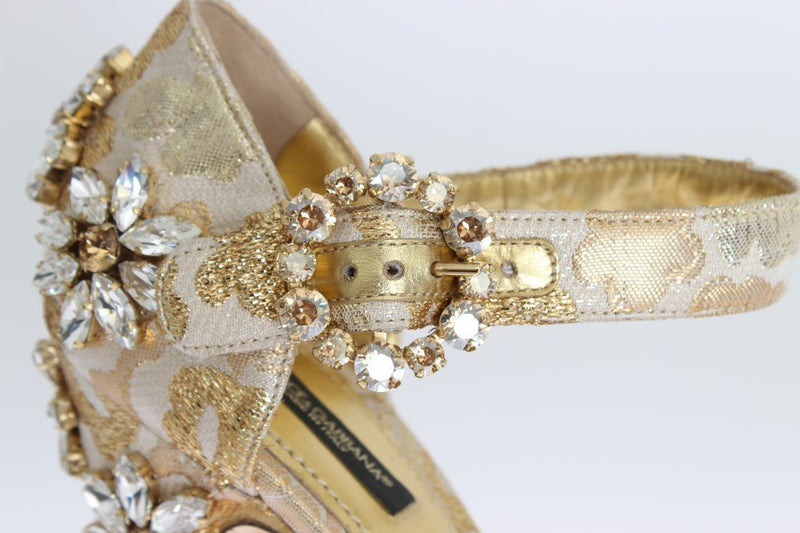 Gold Brocade Crystal Strap Sandals