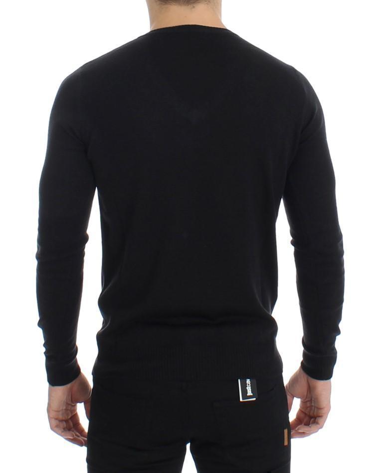 Black Wool Blend Mens V-neck Pullover Sweater