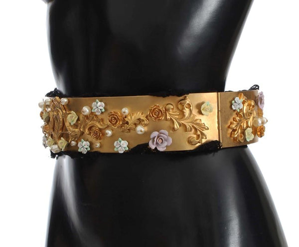 Gold Brass Floral Pearl Waist Belt