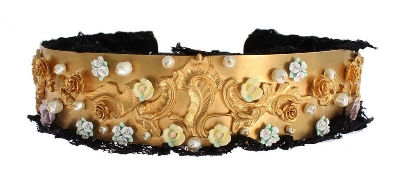 Gold Brass Floral Pearl Waist Belt