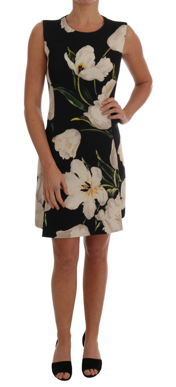 Black White Tulip Print Wool Dress