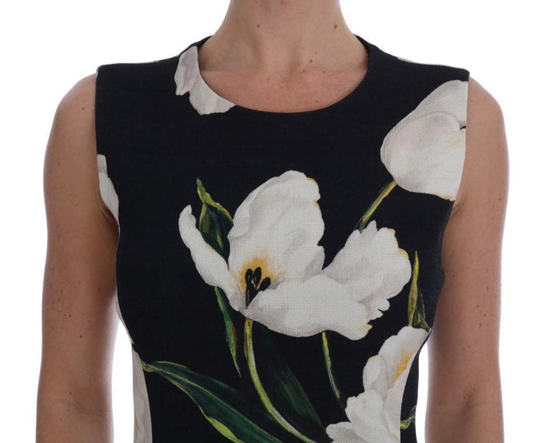 Black White Tulip Print Wool Dress