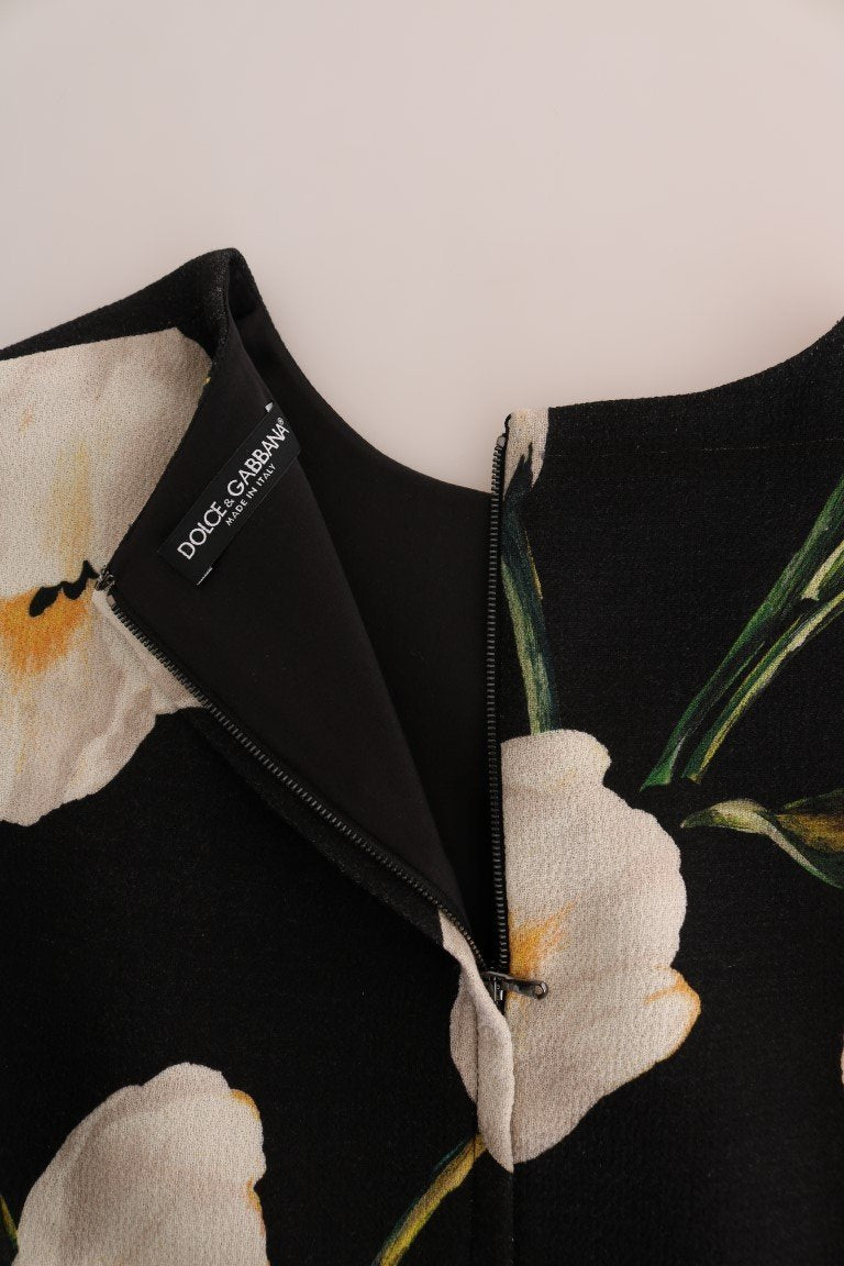 Black White Tulip Print Wool Dress