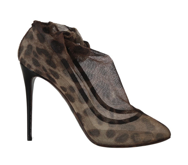 Brown Leopard Tulle Ankle Boots