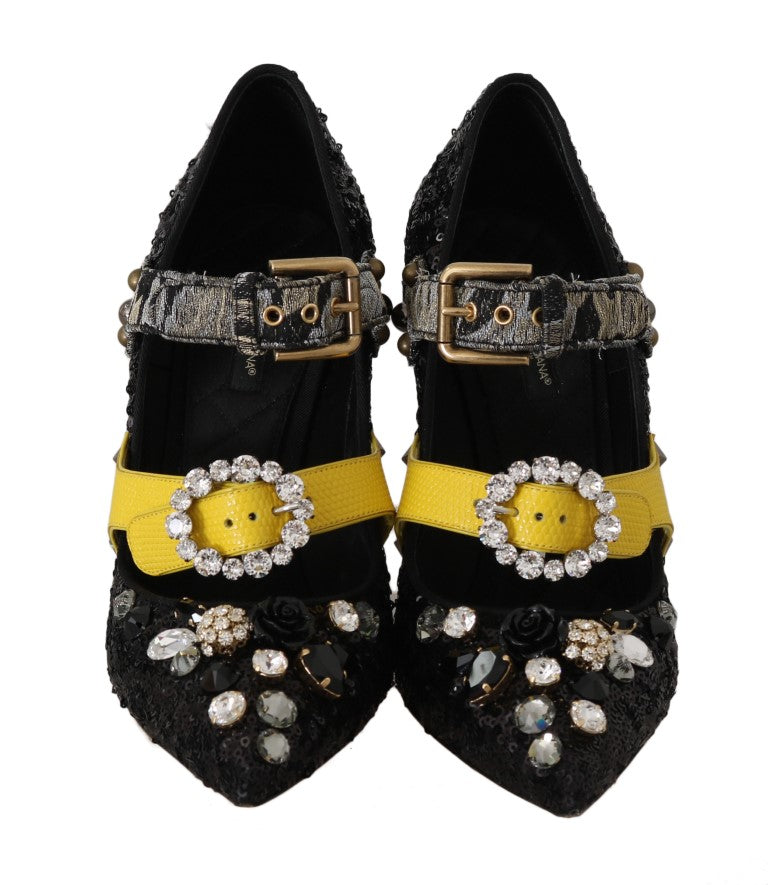 Black Sequined Crystal Studs Heels Shoes