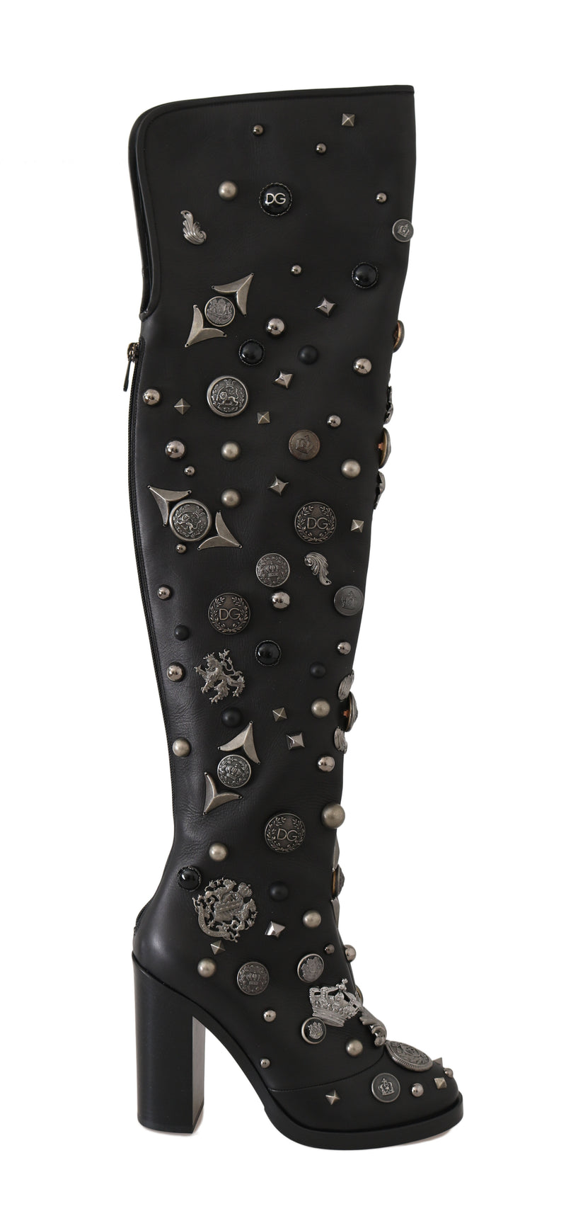 Black Leather DG Logo Studded Boots