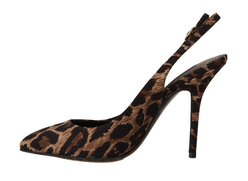 Brown Leopard Cotton Slingbacks Shoes