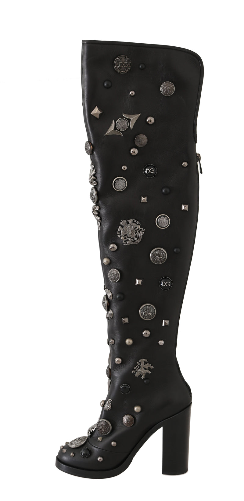 Black Leather DG Logo Studded Boots