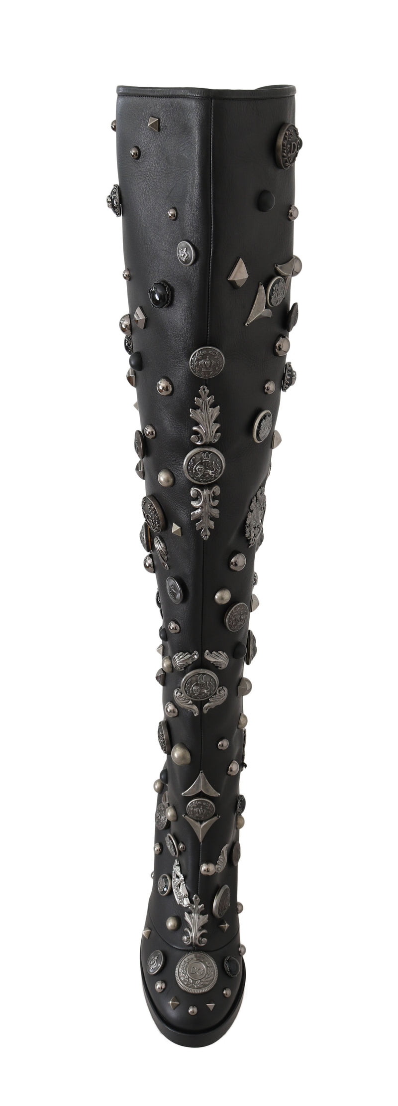 Black Leather DG Logo Studded Boots