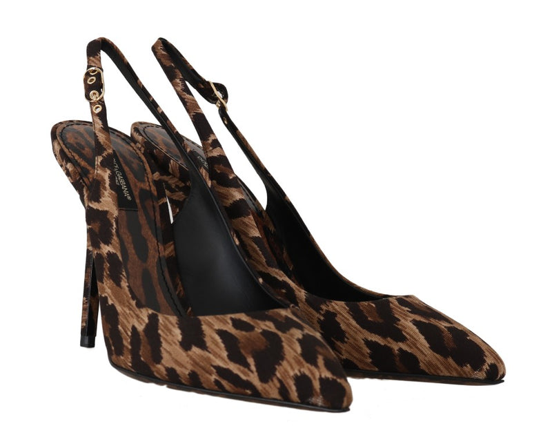 Brown Leopard Cotton Slingbacks Shoes