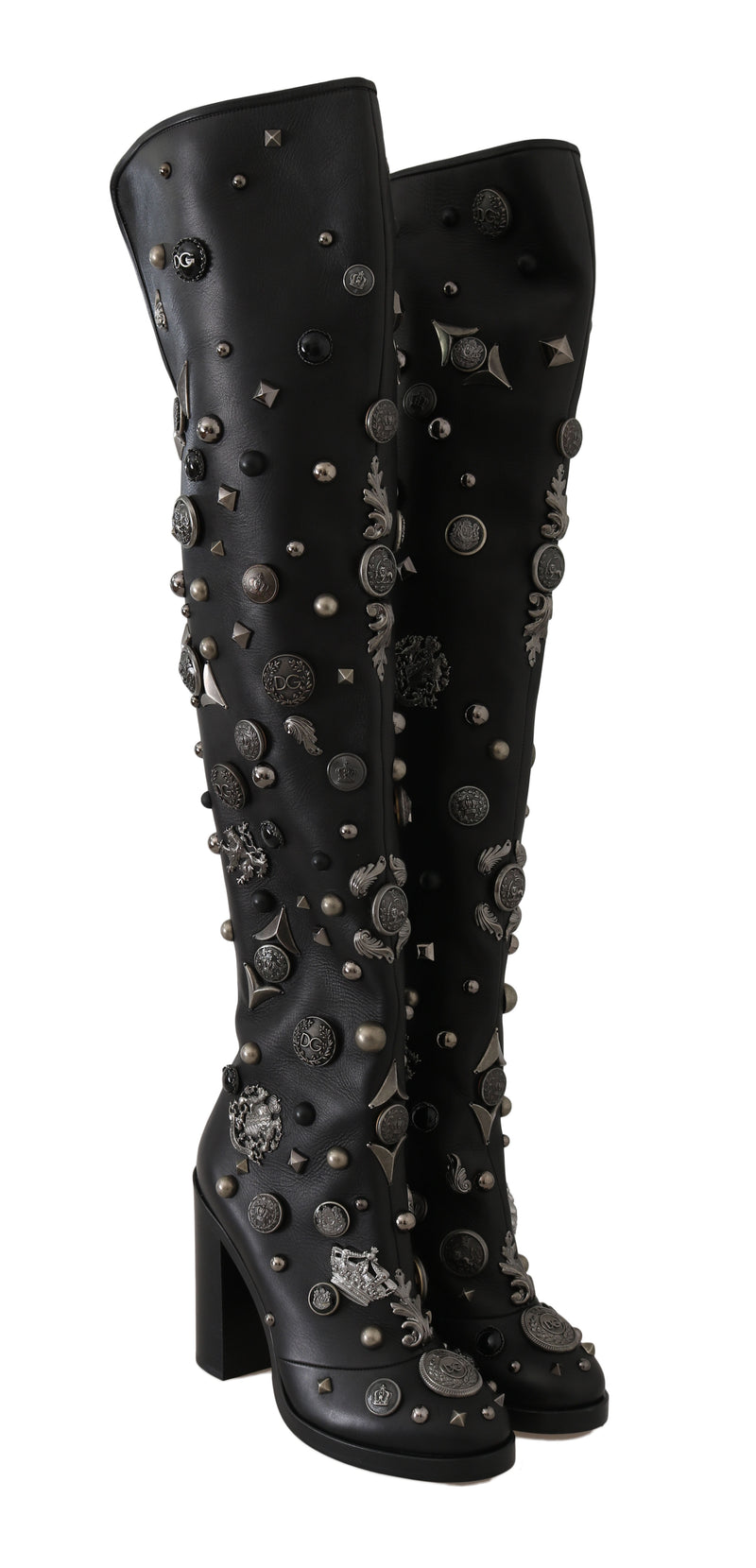 Black Leather DG Logo Studded Boots