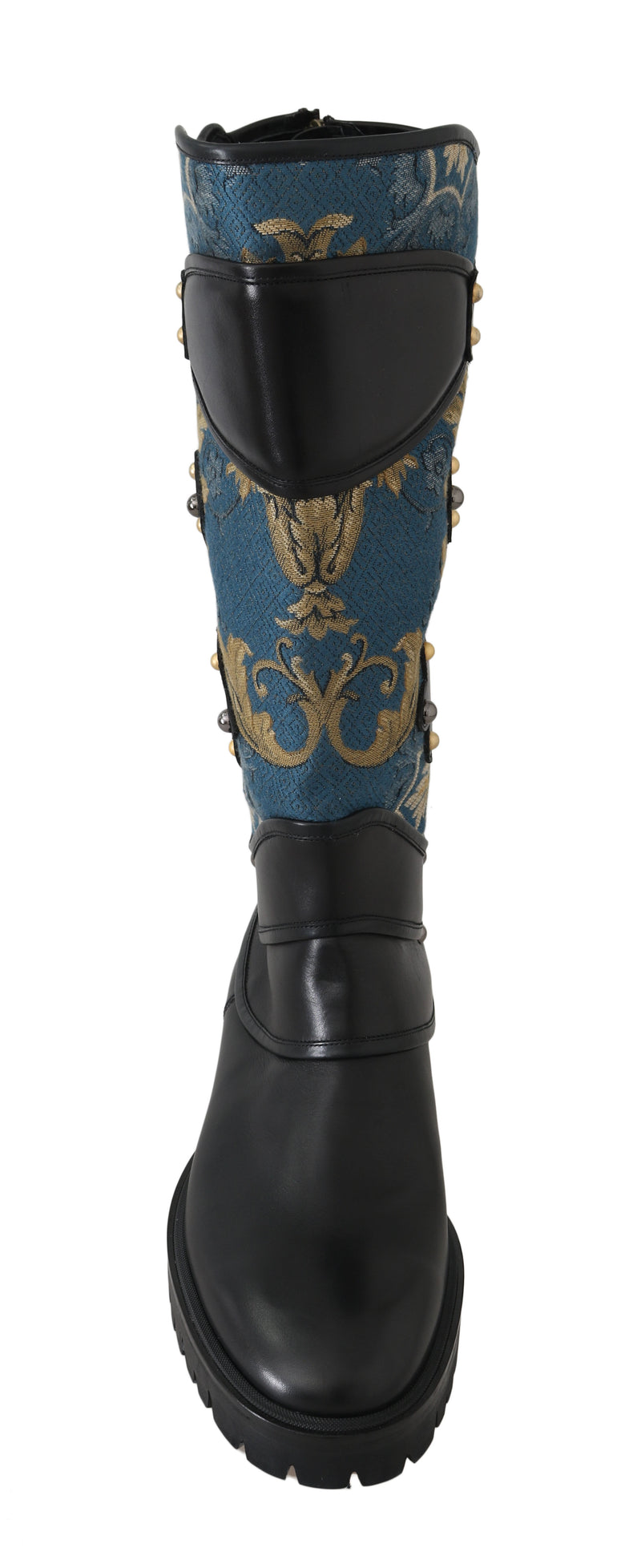 Shoes Black Blue Leather Brocade Stud Boots