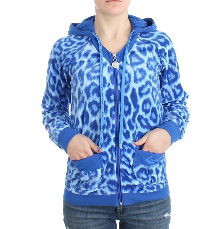 Blue leopard zipup hoodie sweatshirt