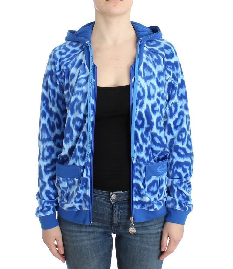Blue leopard zipup hoodie sweatshirt