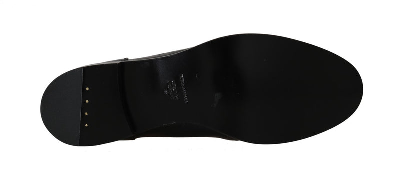 Black Leather Crystal Ankle Boots