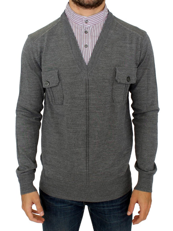 Gray v-neck pullover sweater