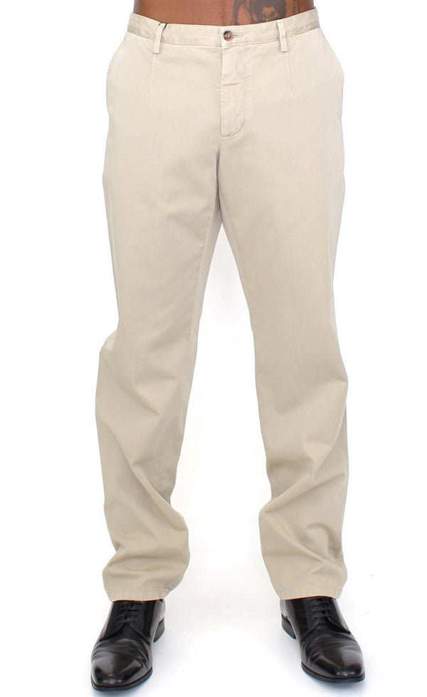 Beige Cotton Casual Chinos Pants