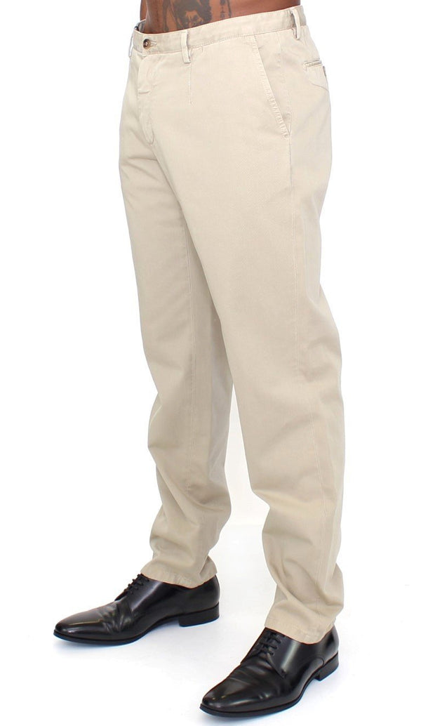 Beige Cotton Casual Chinos Pants