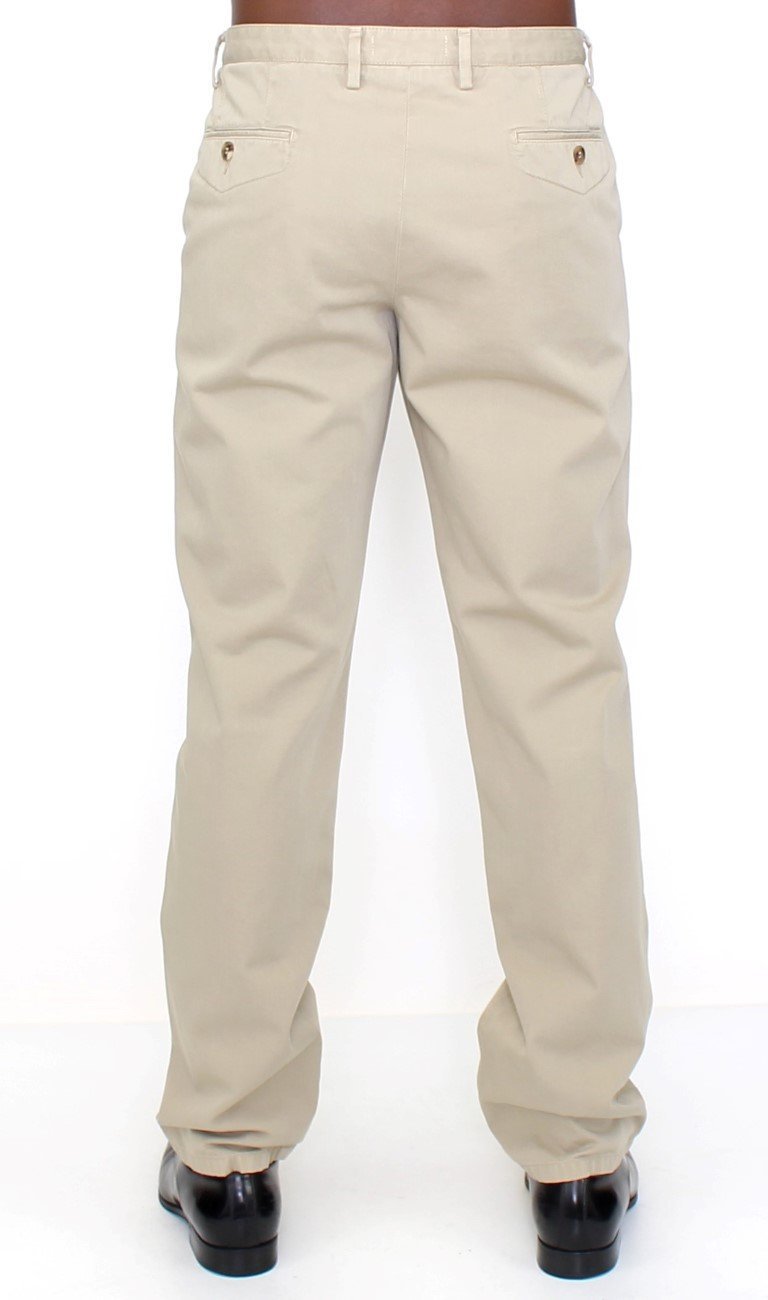 Beige Cotton Casual Chinos Pants